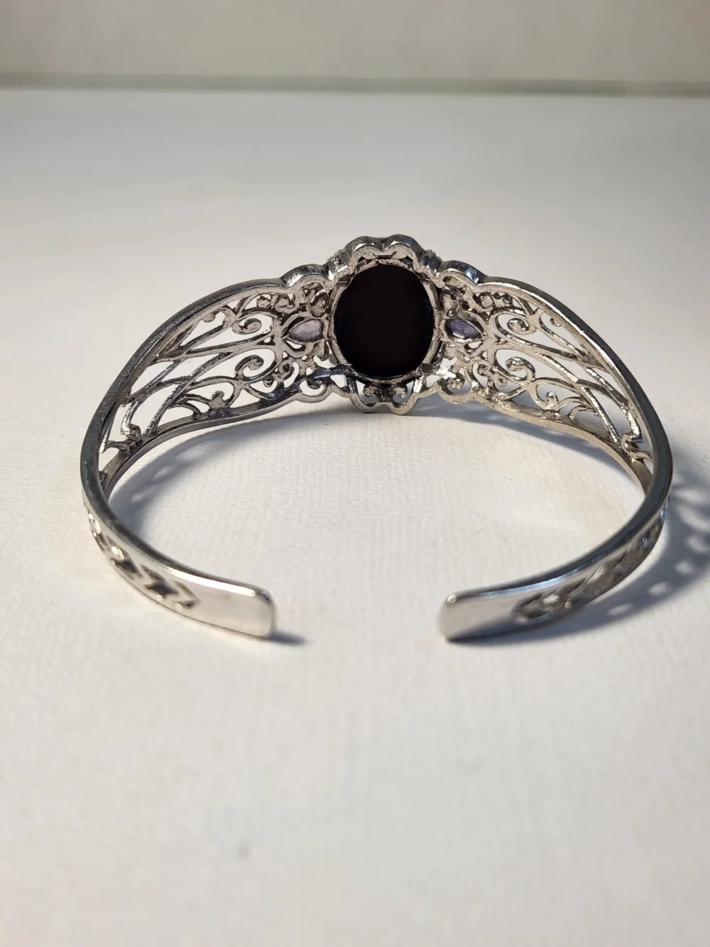 VTG Large Natural Opal & Amethyst 925 Filigree Cuff Btacelet - Picture 11 of 16